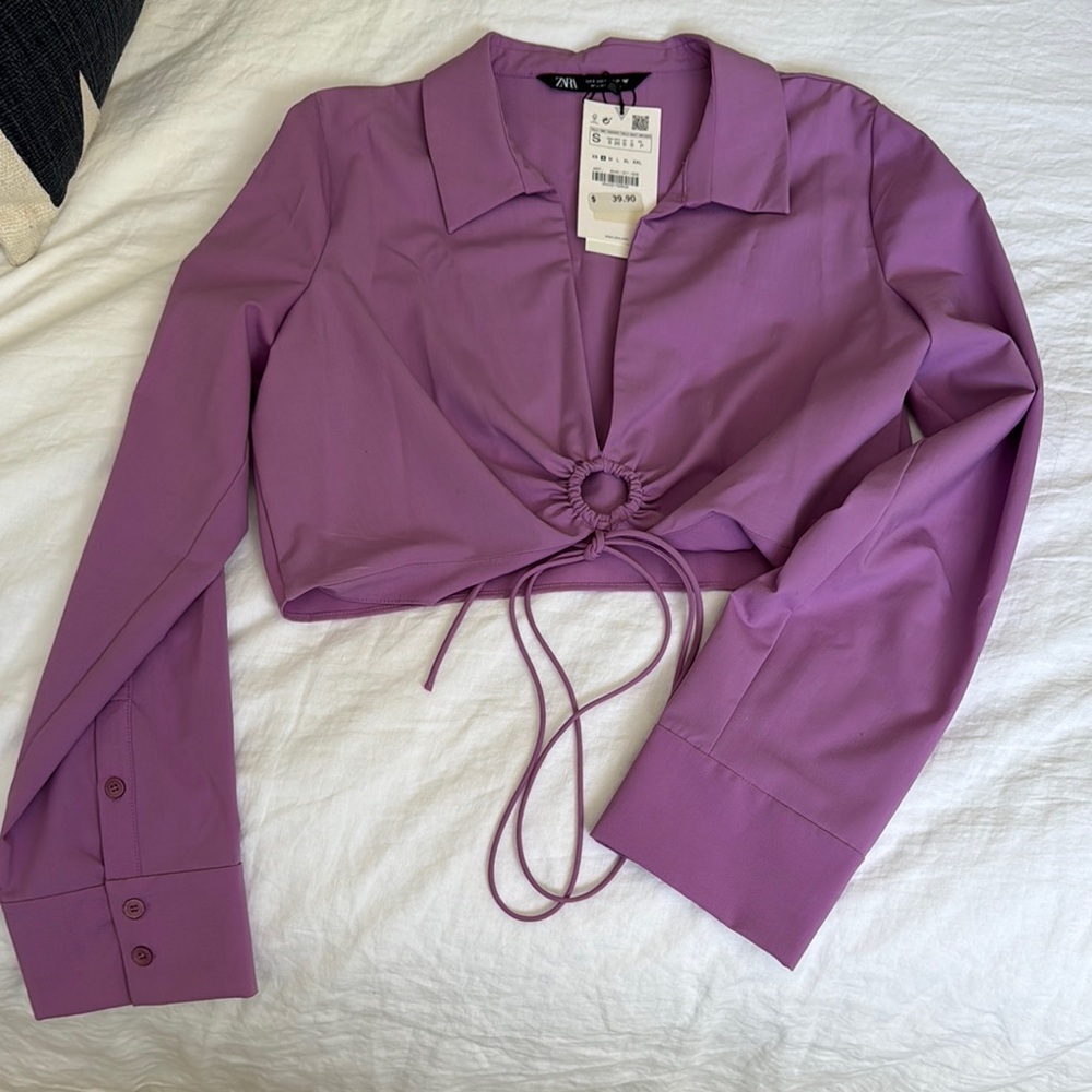 Zara Purple Long Sleeve Crop Blouse